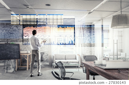 Businessman in modern interior mixed media 27830143