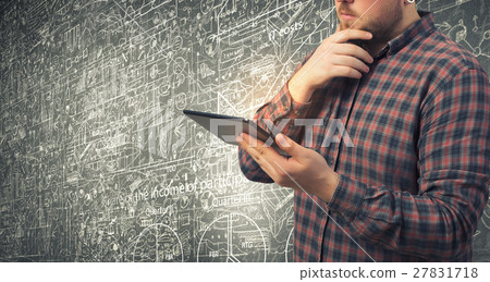 Hipster guy with tablet device 27831718