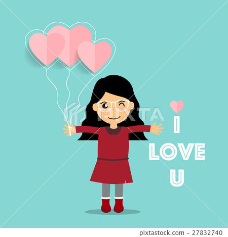 Valentines day background design with Cute girl. Vector illustration 27832740