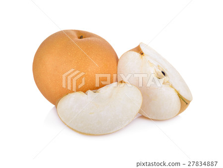 whole and cut snow pear or Fengsui pear on white whole and cut snow pear or Fengsui pear on white 27834887