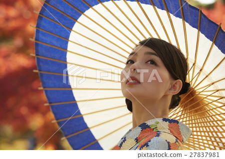 燦爛的秋葉和和服女性肖像 燦爛的秋葉和和服女性肖像 27837981