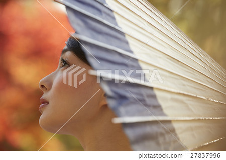 燦爛的秋葉和和服女性肖像 燦爛的秋葉和和服女性肖像 27837996