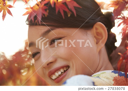 Brilliant autumn leaves and kimono female portrait Brilliant autumn leaves and kimono female portrait 27838078