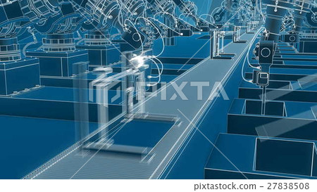Robotic Arm Assembling 3d Printer On Conveyor Belt 27838508
