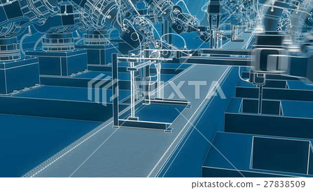 Robotic Arm Assembling 3d Printer On Conveyor Belt Robotic Arm Assembling 3d Printer On Conveyor Belt 27838509