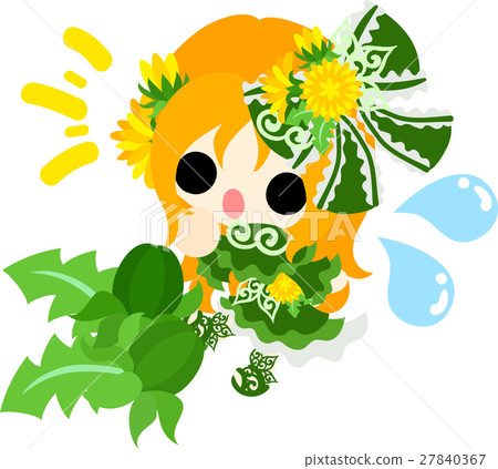 一個逗人喜愛的女孩和蒲公英芽的例證 一個逗人喜愛的女孩和蒲公英芽的例證 27840367