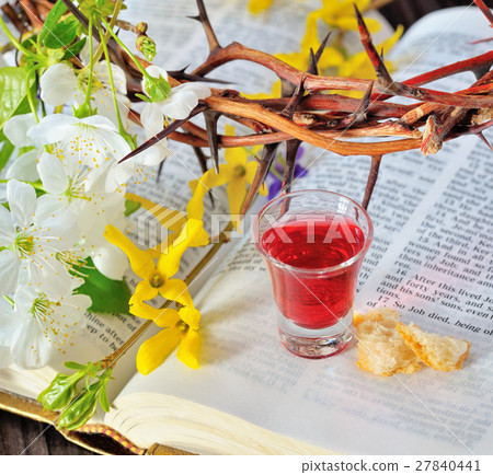 Communion cup with wine and bread Communion cup with wine and bread 27840441