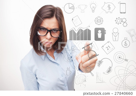 Business woman thinking many ideas. Business woman thinking many ideas. 27840660