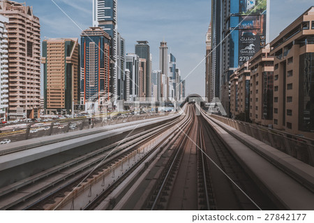 View of the Red Metro line in Dubai. 27842177