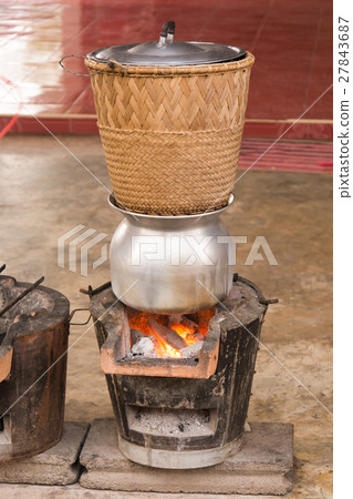 Sticky rice in wooden steamer 27843687