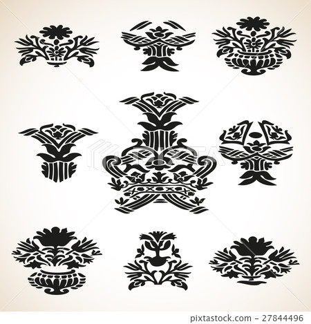 Set vector graphic vintage floral elements Set vector graphic vintage floral elements 27844496