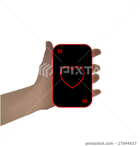 hand holding a black card heart ten. Illustrations hand holding a black card heart ten. Illustrations 27844837