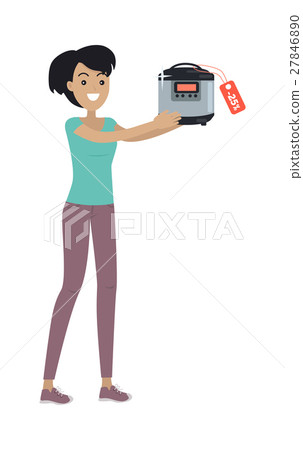 Woman with Slow Cooking Crock Pot Bought on Sale 27846890