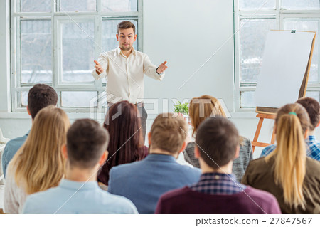 Speaker at Business Meeting in the conference hall Speaker at Business Meeting in the conference hall 27847567