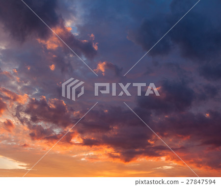 Fiery vivid sunset sky clouds 27847594