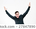 Business man with arms raised in success isolated 27847890