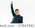 Business man with arms raised in success isolated 27847892