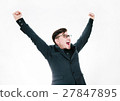 Business man with arms raised in success isolated 27847895