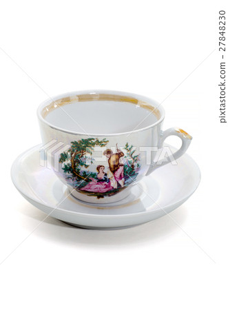 Empty elegant coffee cup on a saucer. 27848230
