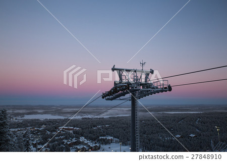 cable way in Finland Levi on early morning sky 27848910