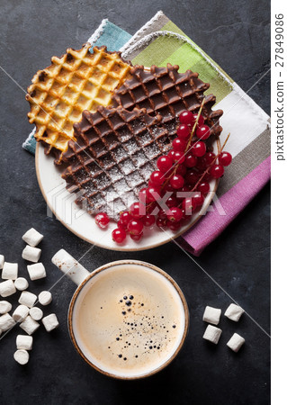 Coffee and waffles with berries 27849086