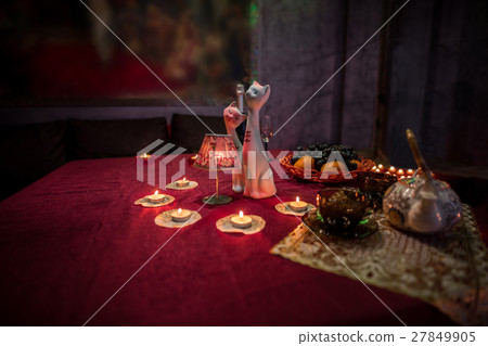 Table laid for tea in luxurious sauna restroom 27849905