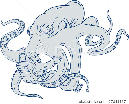 Giant Octopus Fighting Astronaut Drawing Giant Octopus Fighting Astronaut Drawing 27851117