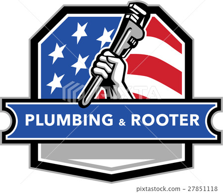 Plumber Hand Pipe Wrench USA Flag Crest Retro 27851118