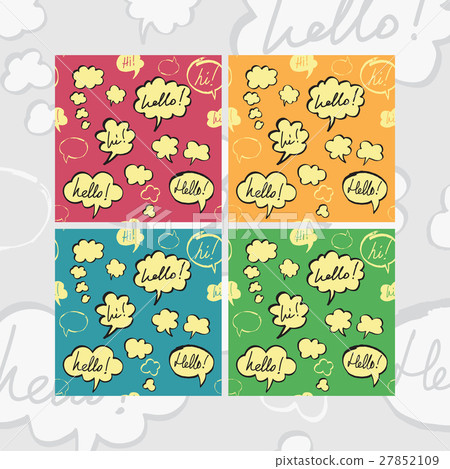 Hello and Hi Speech Bubbles Seamless Pattern Set - Stock Illustration ...