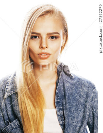 young blond woman on white backgroung gesture young blond woman on white backgroung gesture 27852279