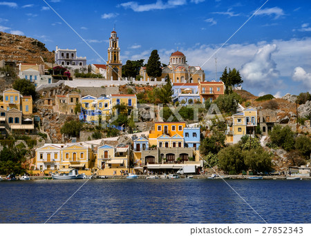 Church and houses of the Symi Island. Greece 27852343