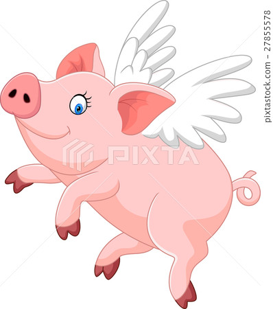 Cute pig cartoon flying 27855578