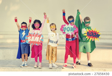 Superheroes Cheerful Kids Expressing Positivity Concept Superheroes Cheerful Kids Expressing Positivity Concept 27856430