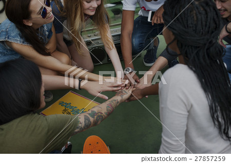 Diverse Group Young People Hands Pile Concept 27857259