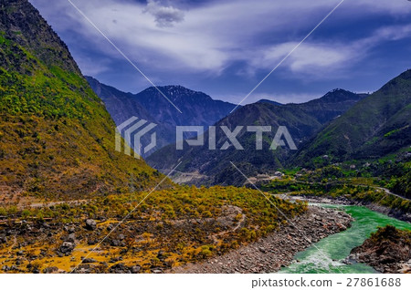 aerial view to Indus river and valley, Karakoram,  27861688