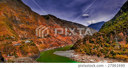 aerial view to Indus river and valley, Karakoram,  27861690
