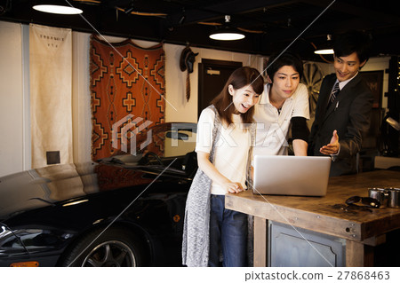 Garage couple female car insurance car insurance car delivered car dealer buy back couple garage 27868463