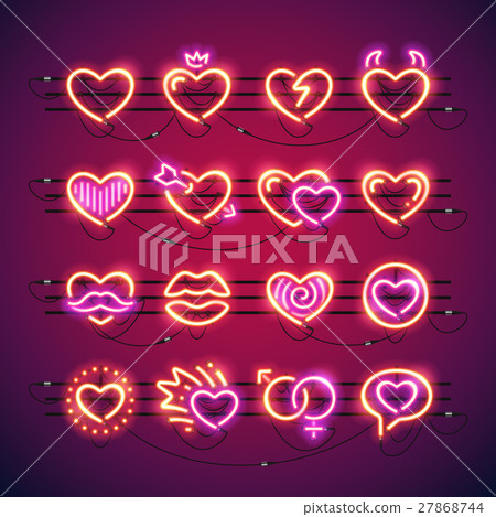 Valentine Neon Hearts - Stock Illustration [27868744] - PIXTA