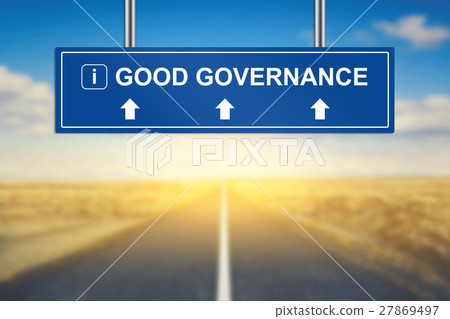 good governance words on blue road sign 27869497