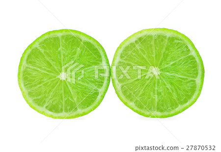 Slice of fresh lime isolated on white background 27870532