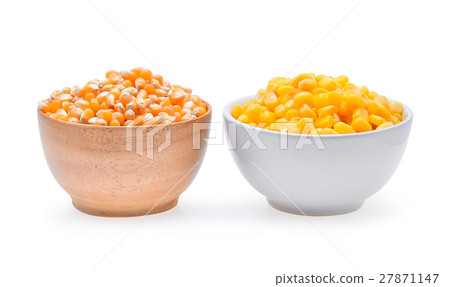 Corn seed in cup on white background. 27871147