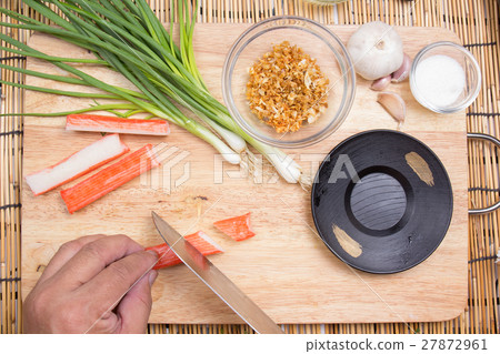Chef cutting crab imitation 27872961