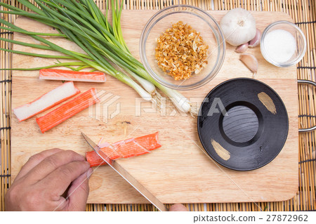 Chef cutting crab imitation Chef cutting crab imitation 27872962