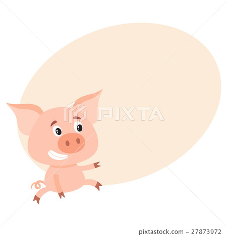 Funny little pig sitting awkwardly and pointing to 27873972
