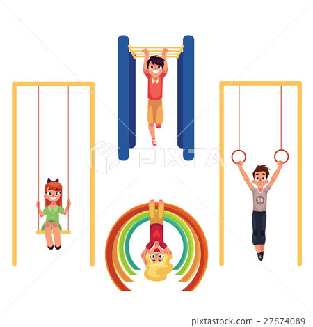 Kids at playground, hanging and climbing on monkey Kids at playground, hanging and climbing on monkey 27874089
