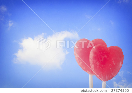 Candy hearts on the blue sky with cloud Candy hearts on the blue sky with cloud 27874390