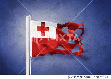 Torn flag of Tonga flying against grunge Torn flag of Tonga flying against grunge 27874521