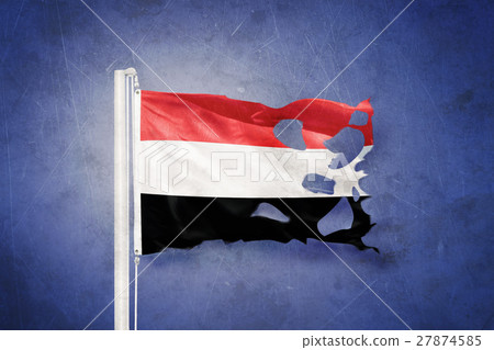 Torn flag of Yemen flying against grunge 27874585