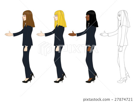 Set Cute Business Woman Giving Hand for Handshake. 27874721