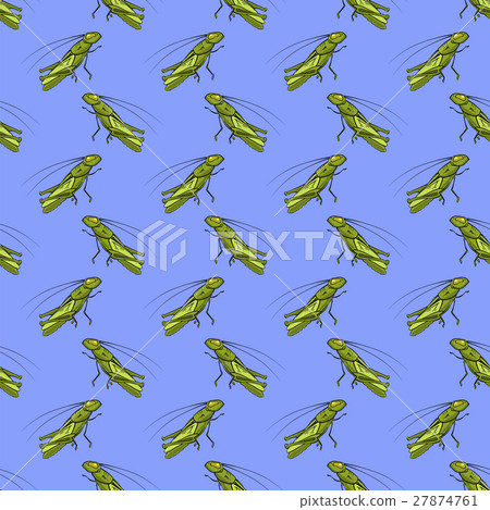 Green Cartoon Grasshoppers Seamless Pattern 27874761